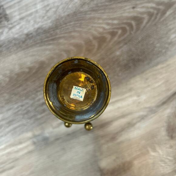 Vintage Brass Mini Vase with Rope Detail India Patina 6” Boho Cottagecore Decor - Picture 3 of 6